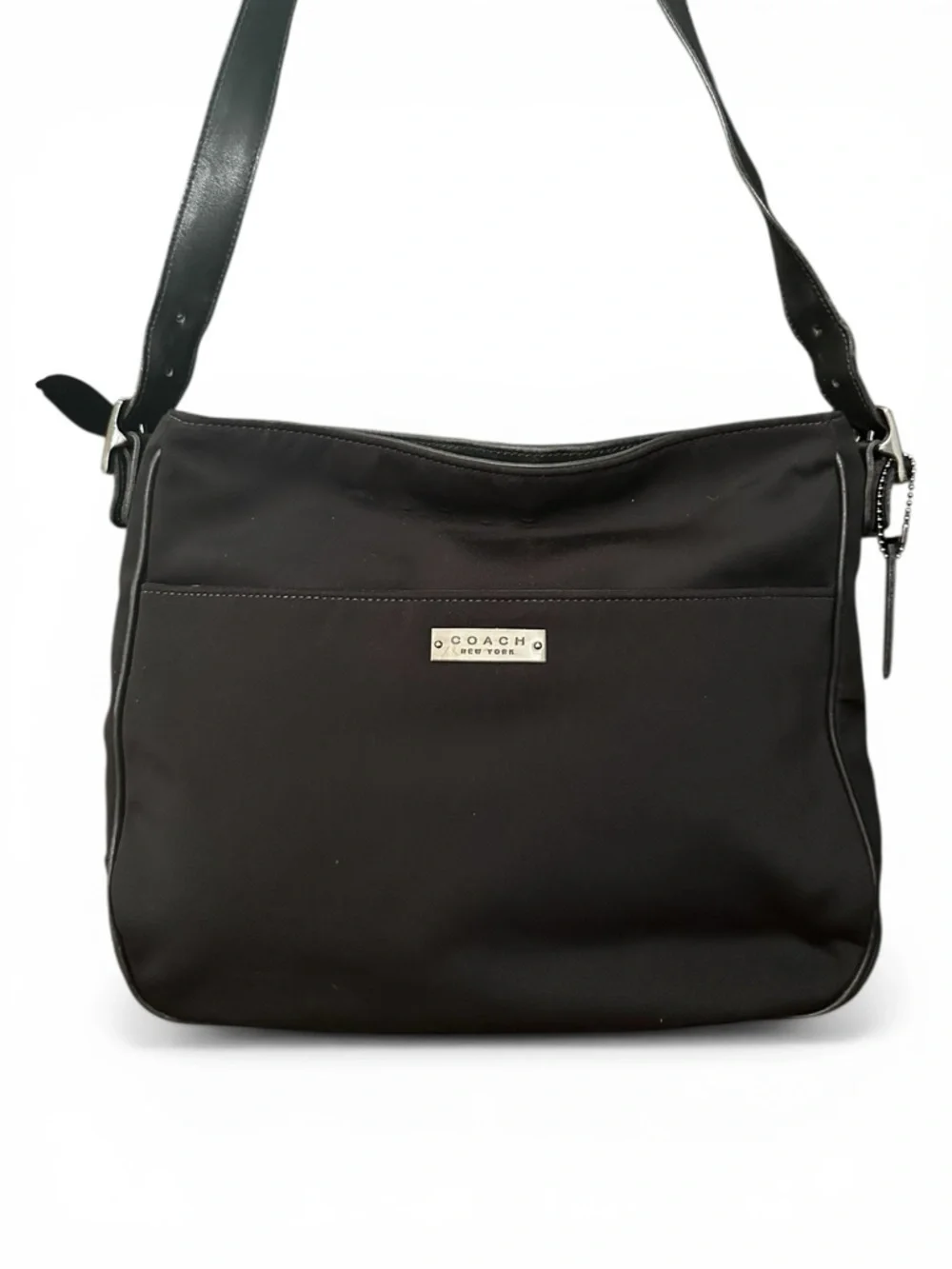 Vintage Coach Black Nylon Shoulder Bag Leather Trim Made in Costa Rica